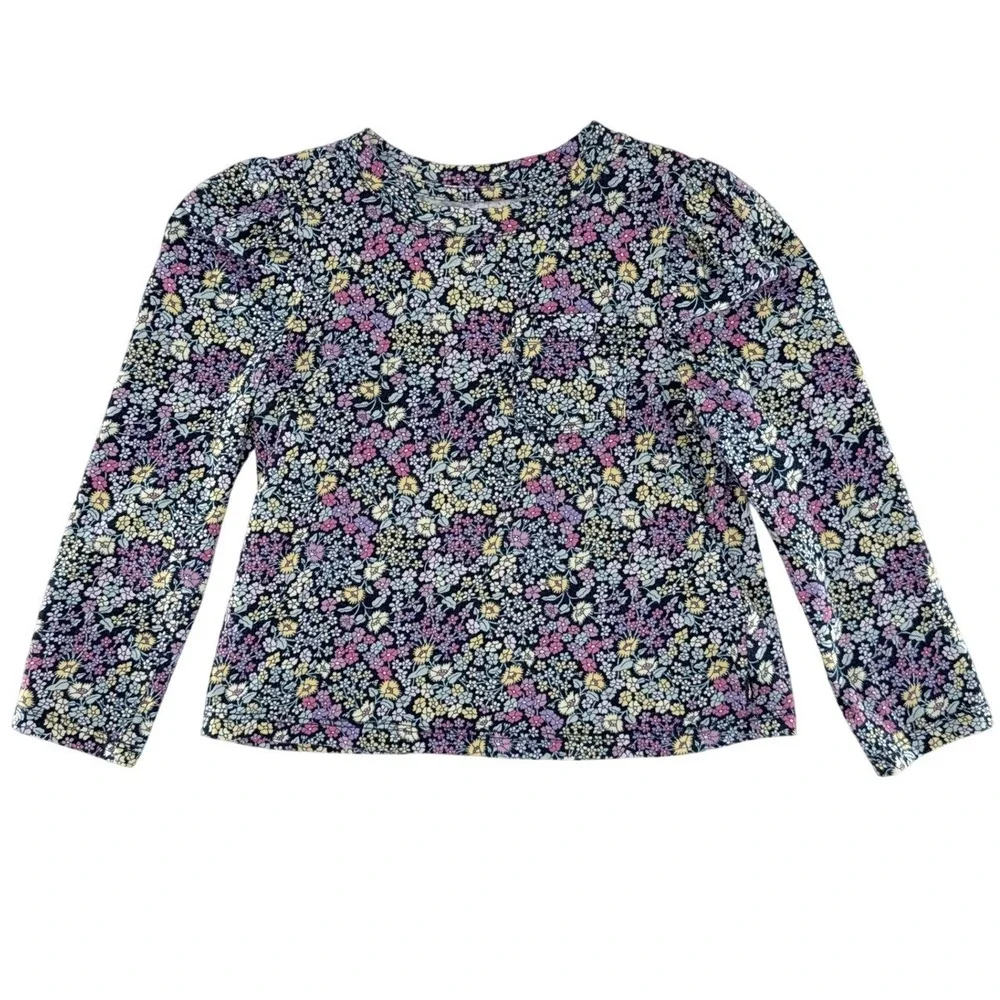 Baby Gap Toddler Girls Floral‎ Puff Sleeve Organic Cotton Top Blue Purple 5T